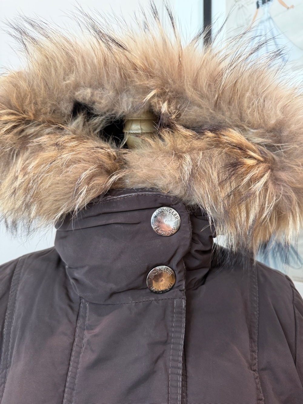 Moncler Brown Quilted Belted Trench Coat with Fur Trim Hood - Picture 5 of 9